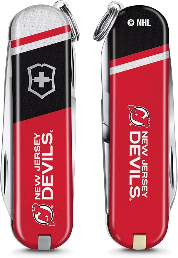 Victorinox Classic SD Swiss Army Knife – Compact 7 Function Swiss Made Pocket Knife with Small Blade Screwdriver and Key Ring – New Jersey Devils