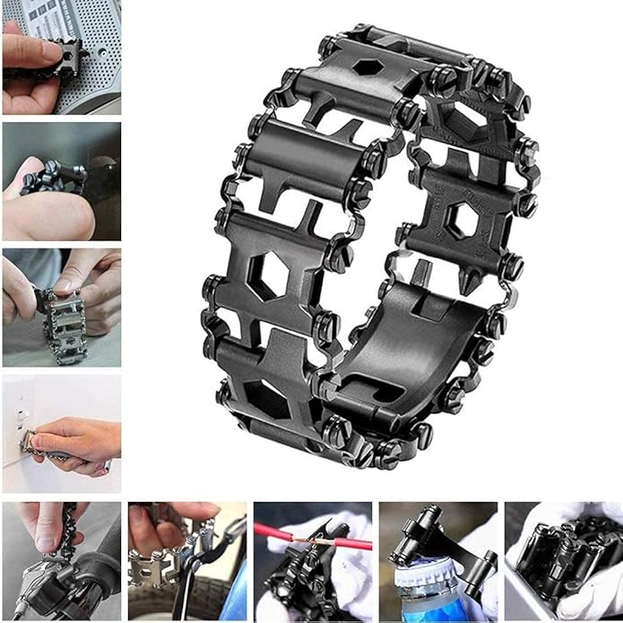Multitool Bracelet 29 in 1 22cm Stainless Steel Outdoor Travel Men Watch Strap Trend Bracelet with A Pry Tool