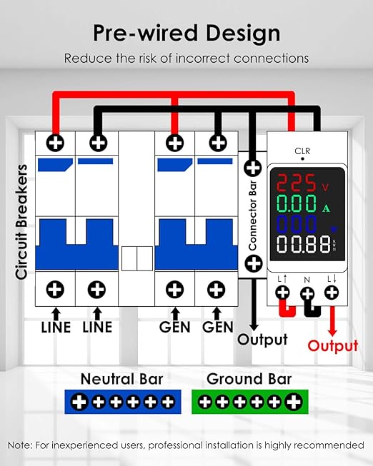 240V 60A Generator Transfer Switch Prewired Transfer Panel with Multi-Function Digital Display Manual Transfer Switch Kit for Portable Generators 15000 Watts Easy Wiring