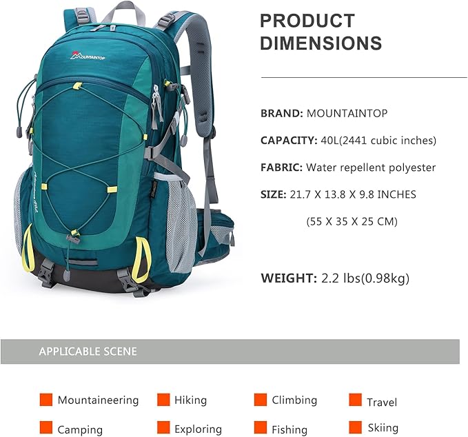 MOUNTAINTOP 25L/40L Hiking BackpackLightweight Travel Backpack for Men Women Outdoor Backpacking Camping