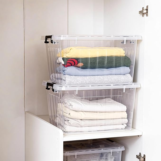 Citylife 22 QT Clear Plastic Storage Bins with Lids Stackable and Nestable Storage Boxes with Lids Large Plastic Storage Containers for Garage Closet Kitchen 2 Packs
