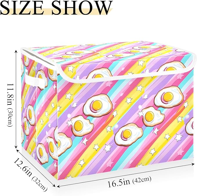 Stars Eggs Storage Cube Bins Basket with Lid Collapsible Flip-top Fabric with Handle for Home Bedroom Closet Office 16.5×12.6×11.8 in