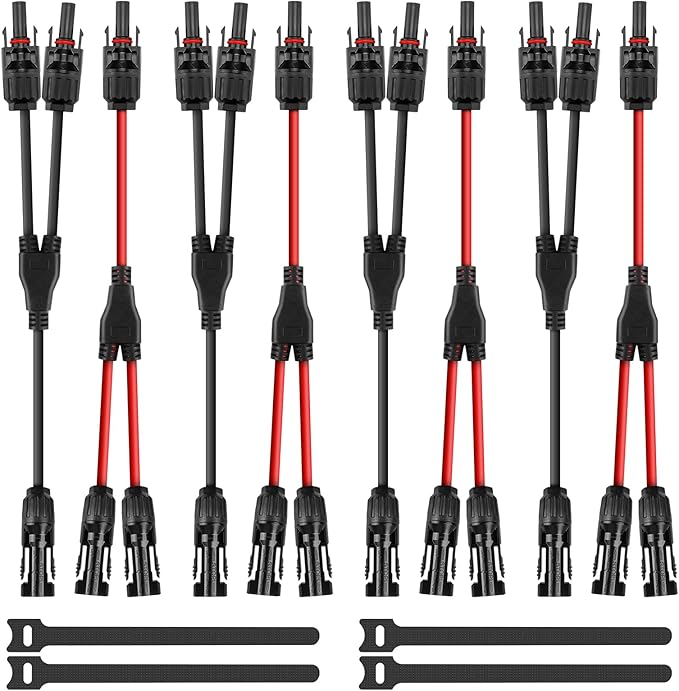 4 Pairs Solar Connectors Y Branch 1 to 2 Parallel PV 30A Adapters Cable Wire Plug Tool Kit14-10 AWG Cable for Solar Panel