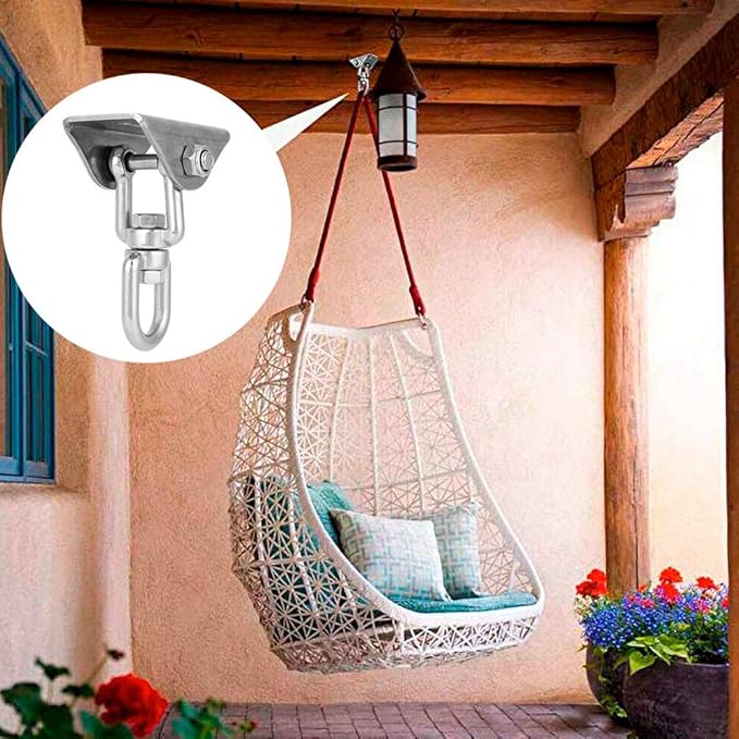 Hammock Hanging Kit 450 kg Capacity Heavy Duty 360¡ã Stainless Steel Rotatable Hammock Swing Hanger Hooks Fixed Plate Hanging Chair Kit Accessory for Hammock Stand Yoga Swing Chair Indoor Outdoor