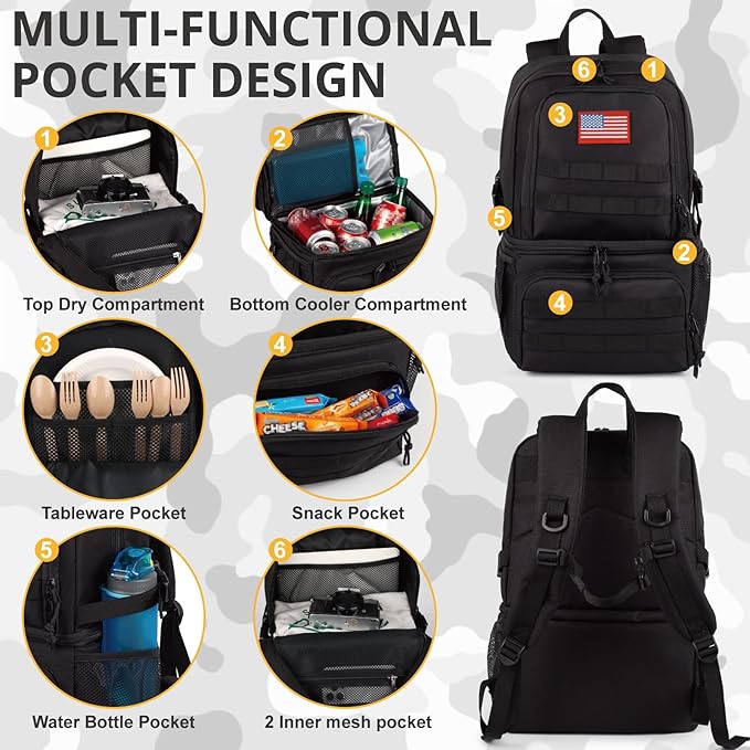 Tactical Double Deck Cooler Backpack for MenLarge Lunch Backpack with 2 CompartmentSoft Cooler Bag