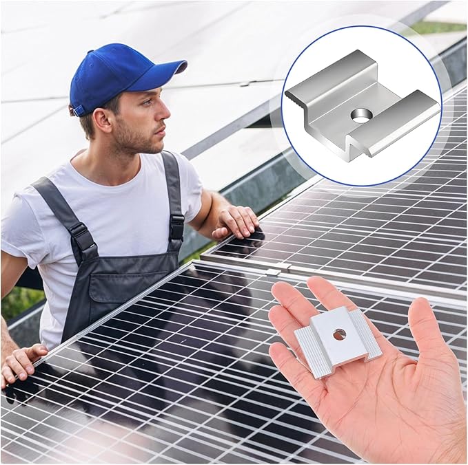42 Pack Solar Panel Mid Clamps Solar Panel Clamps Bulk Solar Panel Bracket Aluminium Mounting Accessories for Solar Panel Mounting for Tin Roof Flat Roof Sheet Roof Silver