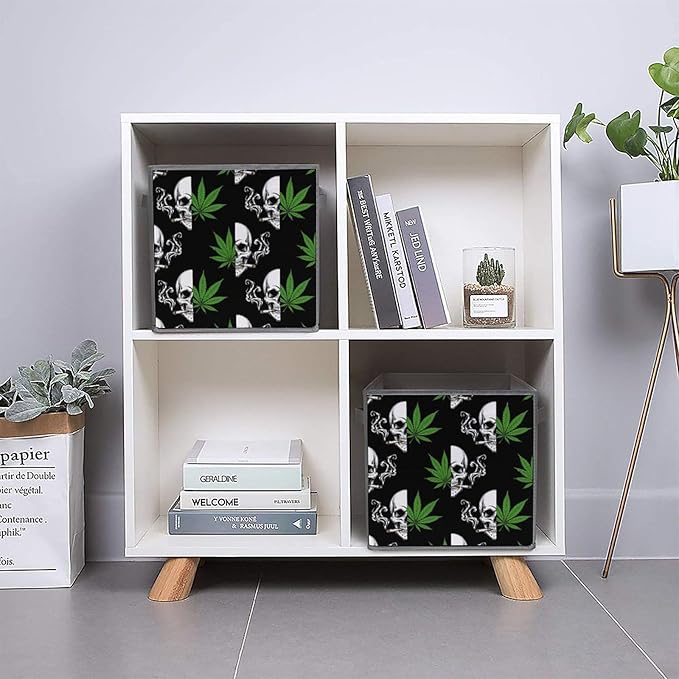 Foldable Storage Bins with Handles Skull Smoking Sturdy Collapsible Cube Box for Organizing Blankets Towels Toys Ideal for Home &amp Closet Use