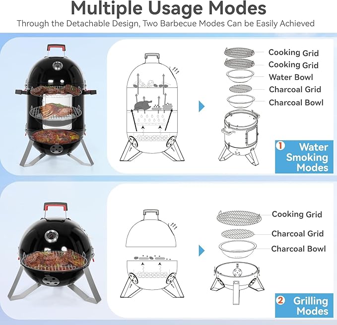 GREEN PARTY 18 Vertical Charcoal Smoker Grill Bullet Water Smoker Barbeque Grill Outdoor BBQ Smokers Portable Meat Smoker Grill for Deck Patio Backyard Balcony Parties