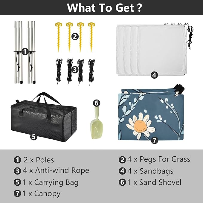 ALAZA Hand Drawn Elegant Daisy Floral Beach Tent Sun Shelter Portable Canopy Sunshade for Outdoor Camping Picnics Backyard Fun 10x9 ft