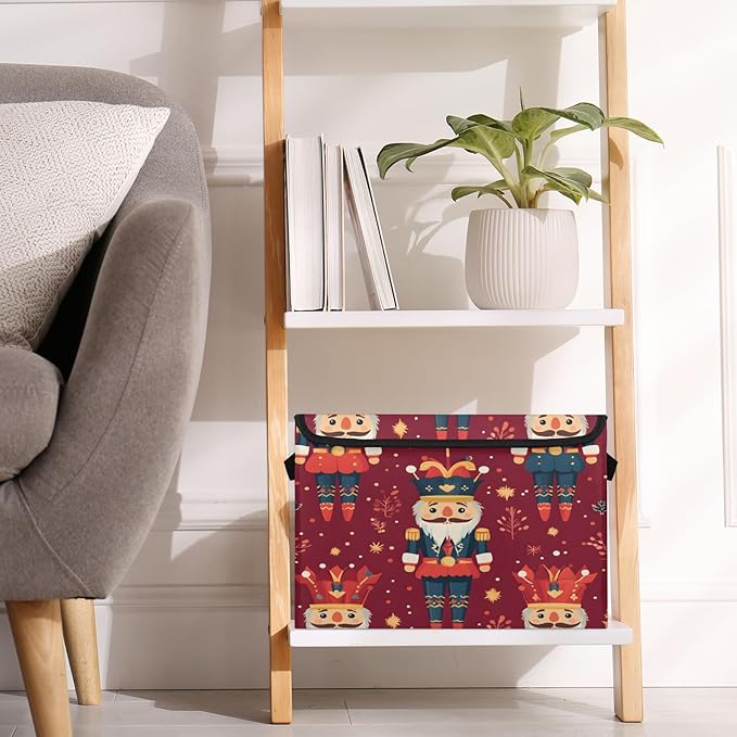 Nutcrackers Storage Basket with Lid Christmas Foldable Storage Box Fabric Storage Bins with Carrying Handles for Home Bedroom Closet Organization