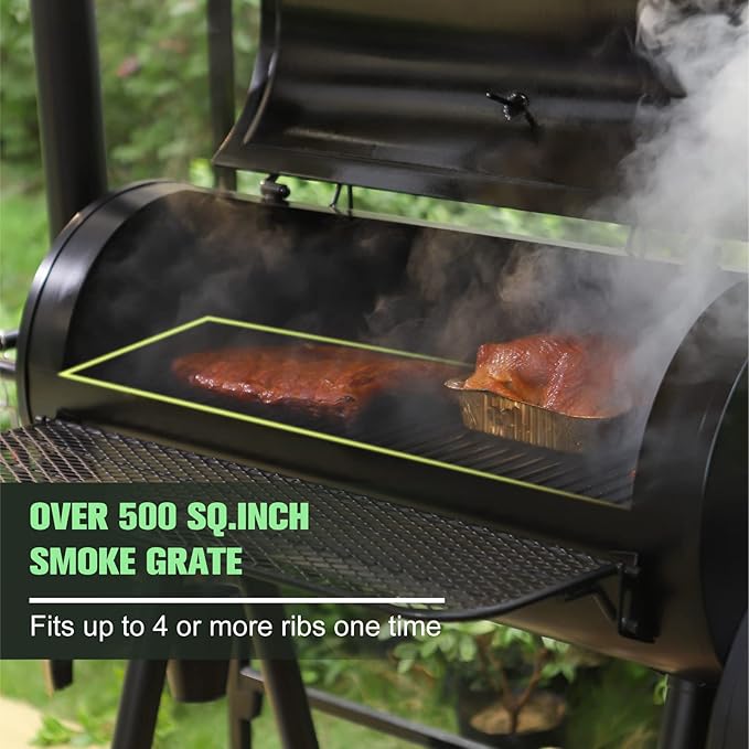 MFSTUDIO Heavy Duty Charcoal Wood Offset Outdoor Smoker Grill Extra Large Charcoal Grill with Smoker Combo for BBQ Grilling 941 SQ.IN.