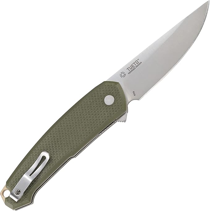 CRKT Tueto EDC Pocket Knife: Everyday Carry Utility Folder Plain Edge Drop Point Blade with Liner Lock Assisted Open Bead Blast Finish Olive Green G10 Handle 5325