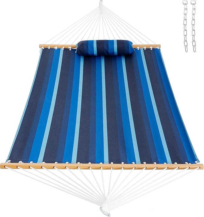 Lazy Daze Hammocks 12 FT Sunbrella Fabric Hammock not Fading with Spreader Bars and Free Pillow Fits for 2 Persons All Weather and Fade Resistant for Patio Yard 450 lbs Capacity Gateway Indigo
