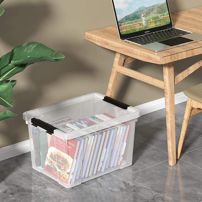 35 Quart Clear Latch Storage Box with Wheels 4-Pack Clear Plastic Storage Boxes with Lids