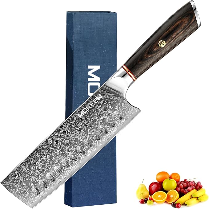 Nakiri Knife 7 Inch 67 Layers VG10 Damascus Steel Kitchen Knife for Slicing Cutting Meat Vegetable - PakkaWood Handle Cleaver Chef Knife for Home Cooking Gift Box