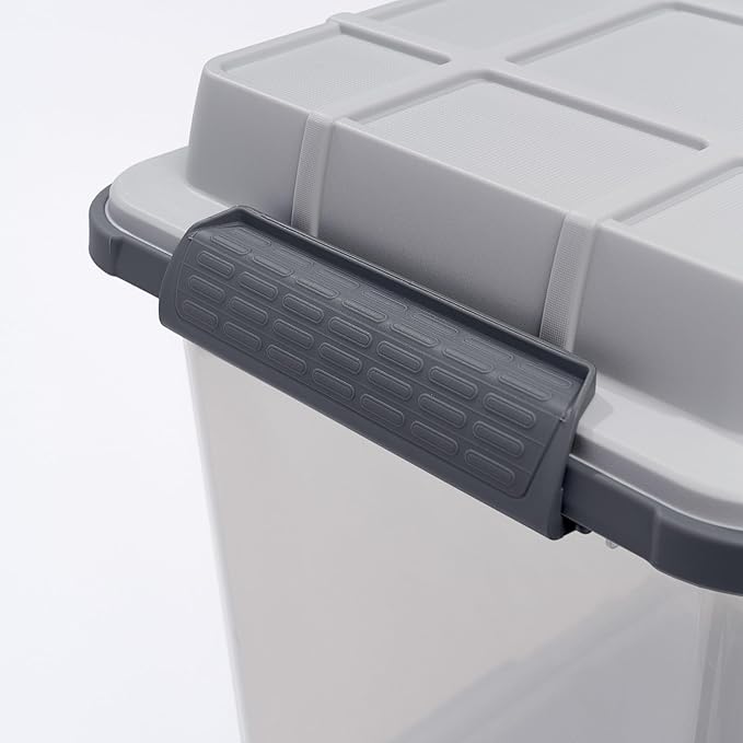 Curver Set of 2 Medium Latch PRO 29QT Heavy Duty Water Resistant Plastic Organization and Storage Box with Extra Capacity Latching Lid Transparent Grey