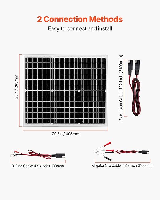 VEVOR 50W 12V Solar Battery Charger Maintainer Mono Solar Panel Trickle Battery Charger with Upgraded MPPT Controller IP65 Waterproof for Car Boat RV Trailer Flat Rooftop (Bracket Not Included)