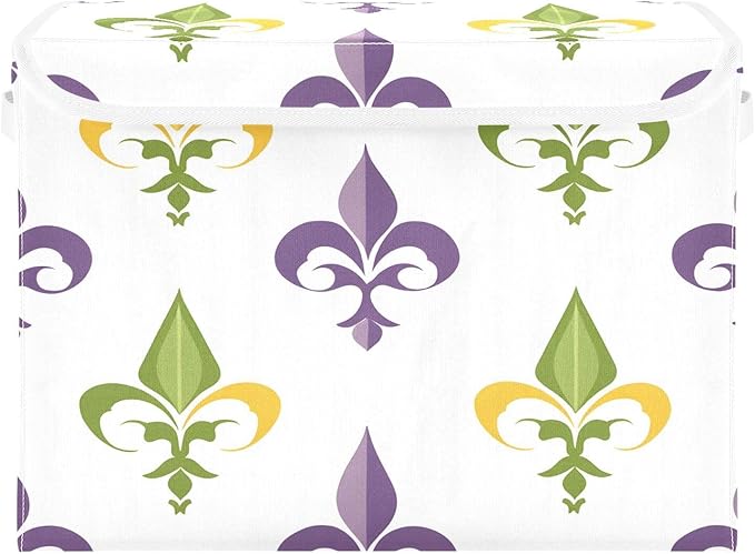 Mardi Gras Storage Baskets with Lids Collapsible Bins Stackable Fabric Large Linen Baskets Closet Organizer Container 16.5x12.6x11.8