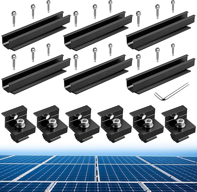 Anbte Solar Panel Bracket Kit 6 Pcs 7.87 in Aluminium Solar Panel Mounting Rail 30mm/35mm Solar Panel End Clamps Solar Panel Brackets for Metal Roof Tin Roof Flat Roof Sheet Roof Black