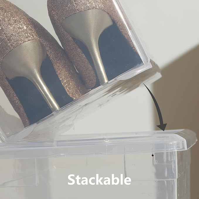 novelinks 12 Pack 6QT Plastic Storage Bins with Lids Stackable Clear Containers with Latches Durable Nestable Boxes for Office Home Garage Shoes Organization