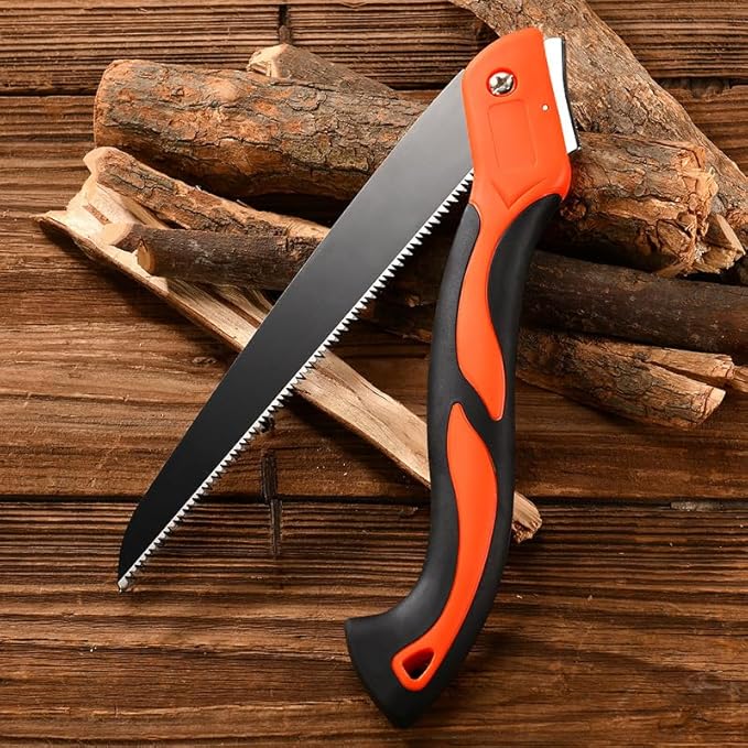 Folding Hand Saw for Wood Cutting 11 Inch Woodworking Bushcraft Camp Small Handheld Trimming Tree Limb Tree Trimmer Saw with Ergonomic Non-Slip Handle DesignQuality SK-5 Steel