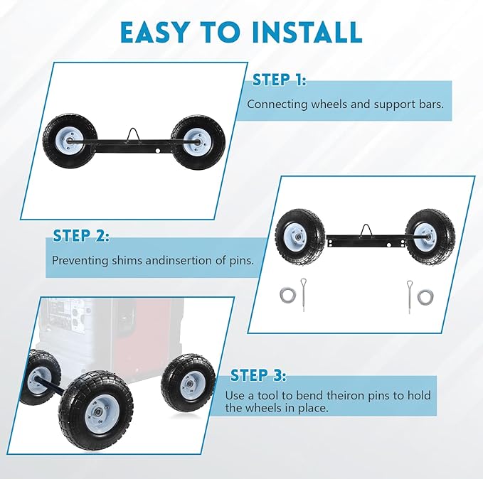 Generator Wheel Kit Compatible With Honda EU3000IS Durable Construction Low Maintenance Black