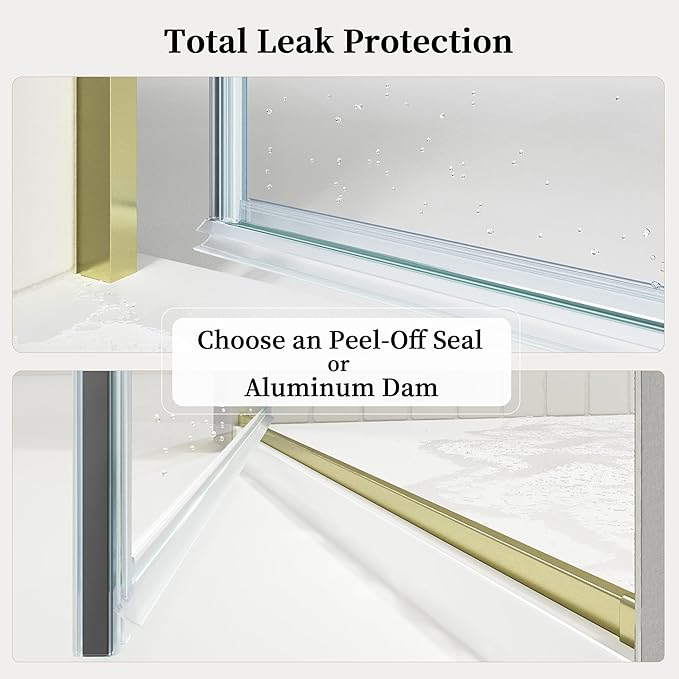 29.6-29.8 x 72Frameless Hinged Shower Door Single Swing Shower Panel with 5/16” (8mm) Tempered Glass 180° in &amp Out Opening 5mm Adjustable for Non-Vertical Walls (Brushed Gold 29.8 x 72)