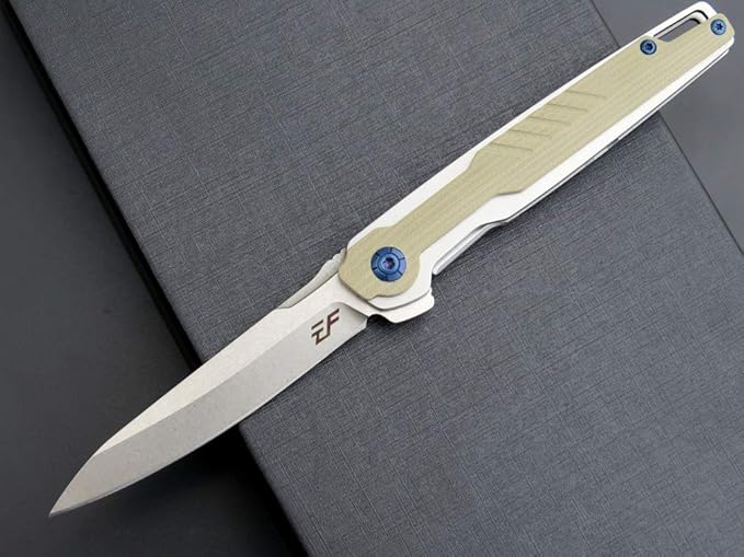 Eafengrow EF942 EDC Folding Knife D2 Steel Blade Titanium Plating &amp G10 HandlePocket Clip with Frame Lock EDC Pocket Knife for Camping Hiking Survival Outdoor(Desert)