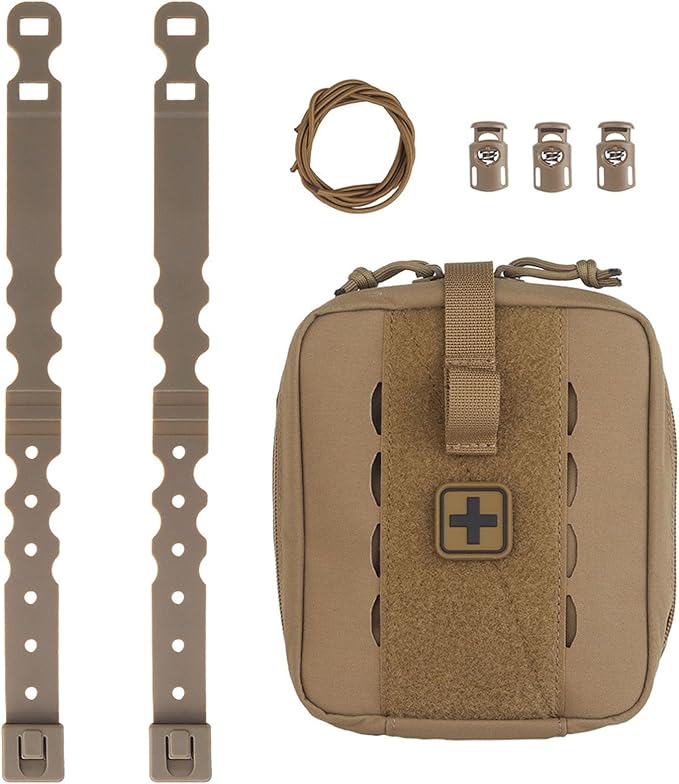 Tactical Camo IFAK Pouch MOLLE Medical Organizer with Elastic Storage Board Front Tool Slots and Rear Shear Pocket Attaches to Vest Belt or Backpack