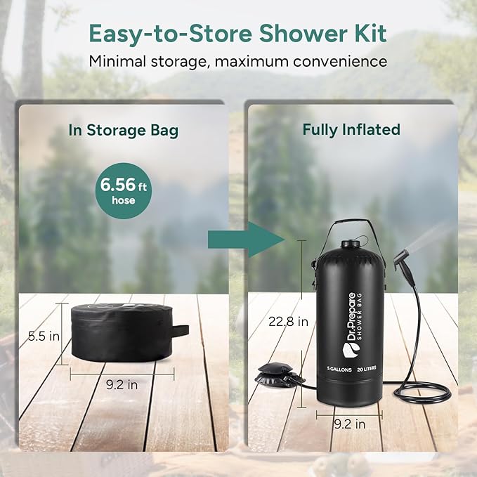 DR.PREPARE Portable Shower for Camping 4/5 Gallons Camping Shower Bag Portable Outdoor Shower with Pump for Hiking Climbing Pet Cleaning Car Washing Beach &amp Emergency