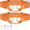 LHKNL Headlamp Flashlight Lumen Ultra-Light Bright LED Rechargeable Headlight with White Red Light2-Pack Waterproof Motion Sensor Head Lamp8 Mode for Outdoor Camping Running Fishing- Orange