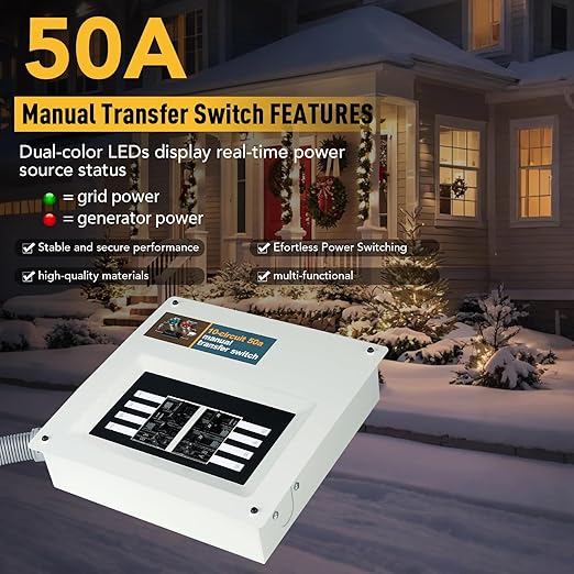 50 Amp Manual Transfer Switch Kit Indoor Pre-Wired 10-Circuit Selector - Replacement for Generac 9854 - Compatible with XG10000E XP10000E GP15000E GP17500E Portable Generators