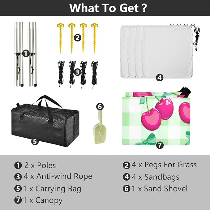 xigua Cherry Beach Tent Sun Shelter with Carrying Bag - Silver Coated Oxford Fabric Beach Canopy for Beach Camping Fishing - Includes Windproof Ropes Sandbags &amp Stakes