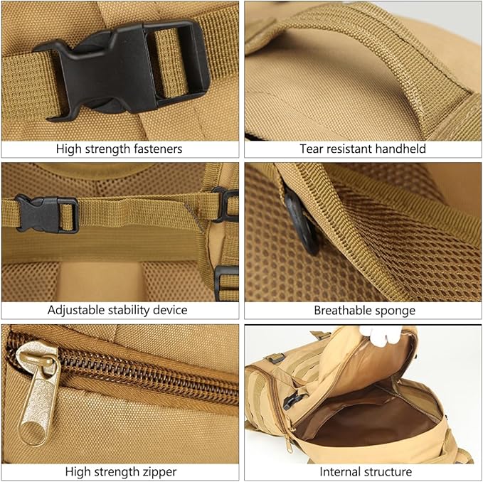 Tactical Backpack for Men Hiking Day Pack Molle Military Rucksack Waterproof 35L EDC Bag (Mud Color)