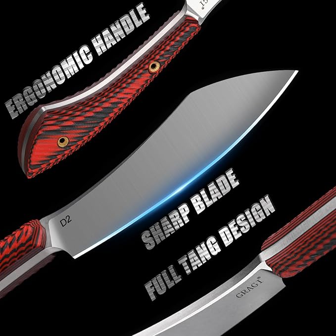 Original Design Beautiful High-Hardness Fixed Blade EDC Tool Peeling Outdoor Hiking &amp Camping Supplies Huntting Knife D2 Steel Blade G10 Handle with Sheath (Sanding)