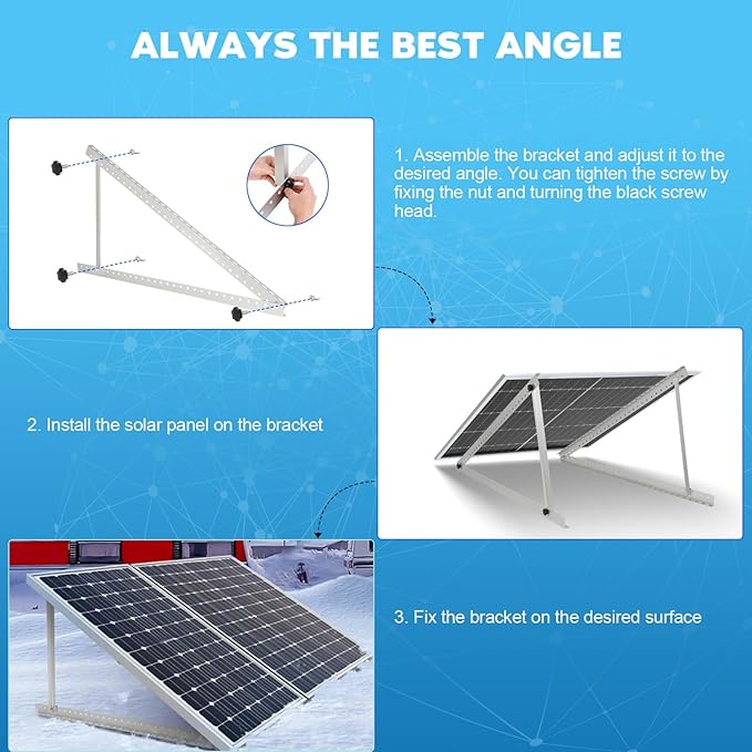 GCCSJ Solar Panel Mounting Brackets 1 Set 45in Solar Panel Mount Brackets Adjustable Solar Panel Tilt Mount Brackets Suitable for 100-400 Watt Solar Panel Stand for Roof RV Boat and Off-Grid