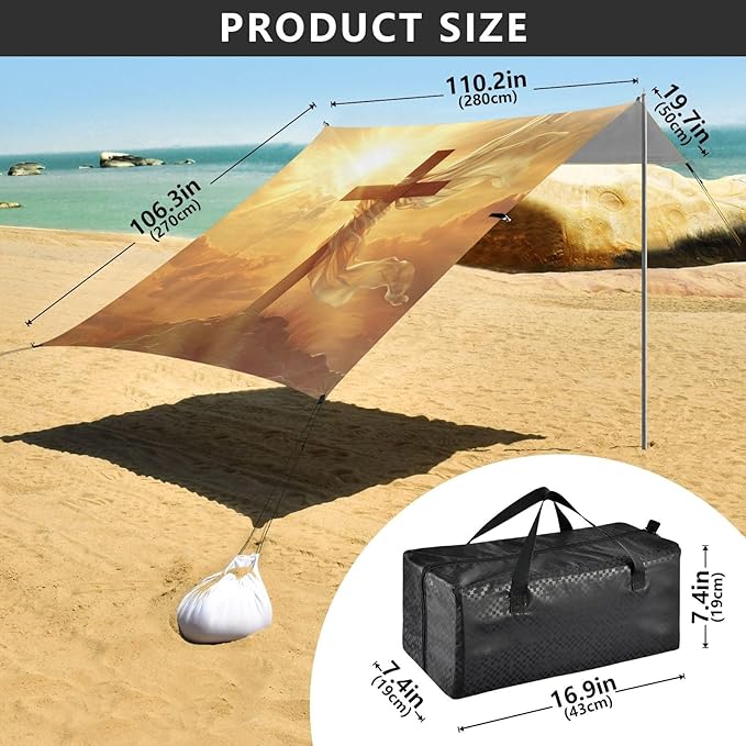 ALAZA Easter Cross Beach Tent Sun Shelter UPF50+ Protection Beach Shade Canopy w/ 4 Sandbags for Outdoor Camping Fishing Backyard Fun Picnic 10x9 ft