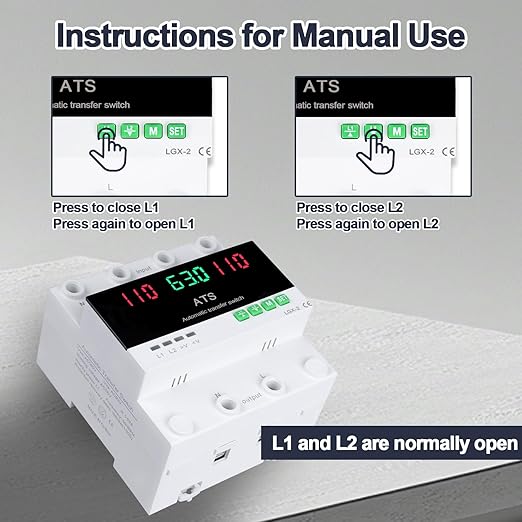 100A 120V Automatic/Manual Generator Transfer Switch DIN Rail Mount 110V for Generator Backup Power &amp Gas Furnace 50/60Hz LED Display CE Certified