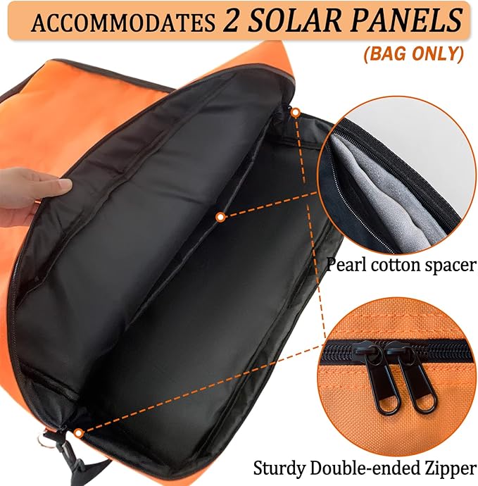 Padded Utility Solar Panel Bagfor Jackery 100 watt Solar PanelDouble Layer Design Can Hold 2 Battery PanelsOrange