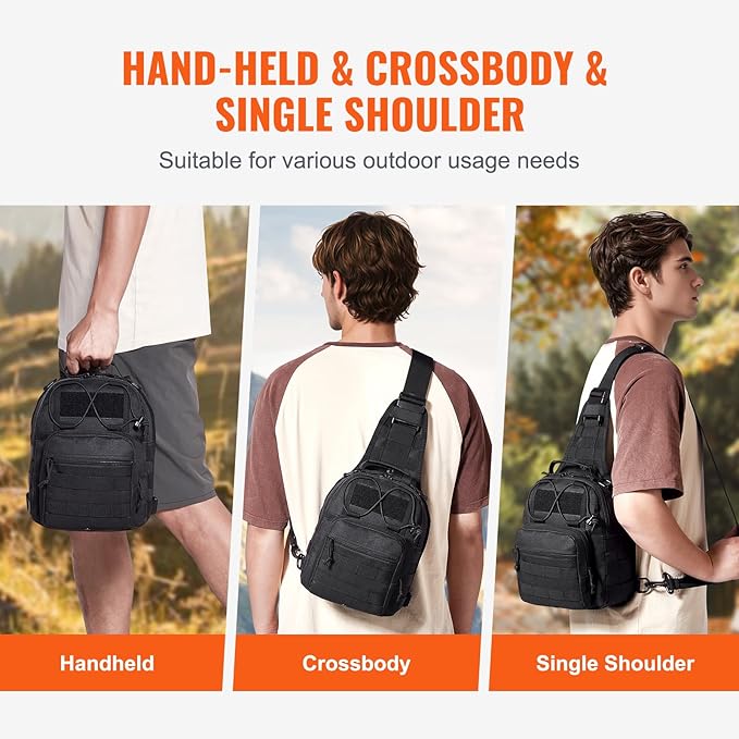 Happybuy Tactical Sling Bag 10L Military Rover Shoulder Sling Backpack with Molle Design and Multi-pocket 600D Tactical Shoulder Bag Ideal for Caping Hiking Black
