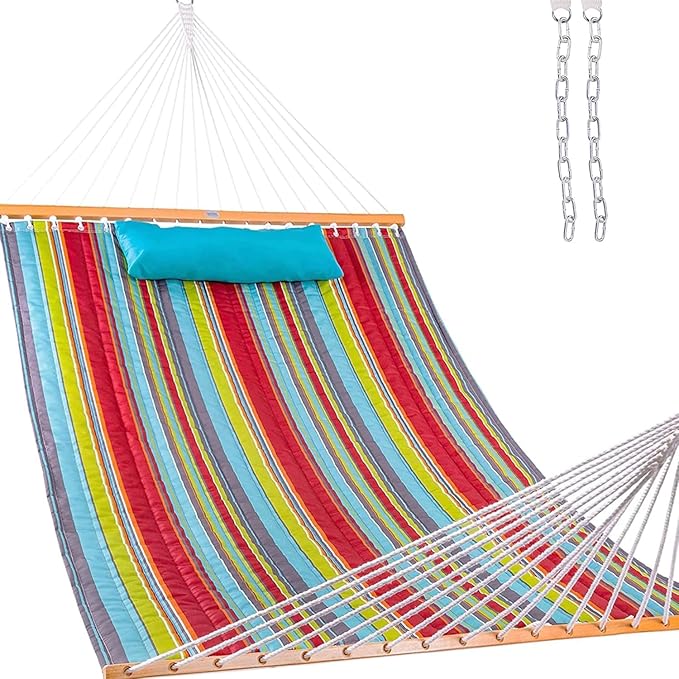 Lazy Daze Hammocks 12 FT Quilted Fabric Double Hammock with Spreader Bars and Detachable Pillow 450lbs Weight Capacity
