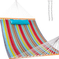 Lazy Daze Hammocks 12 FT Quilted Fabric Double Hammock with Spreader Bars and Detachable Pillow 450lbs Weight Capacity