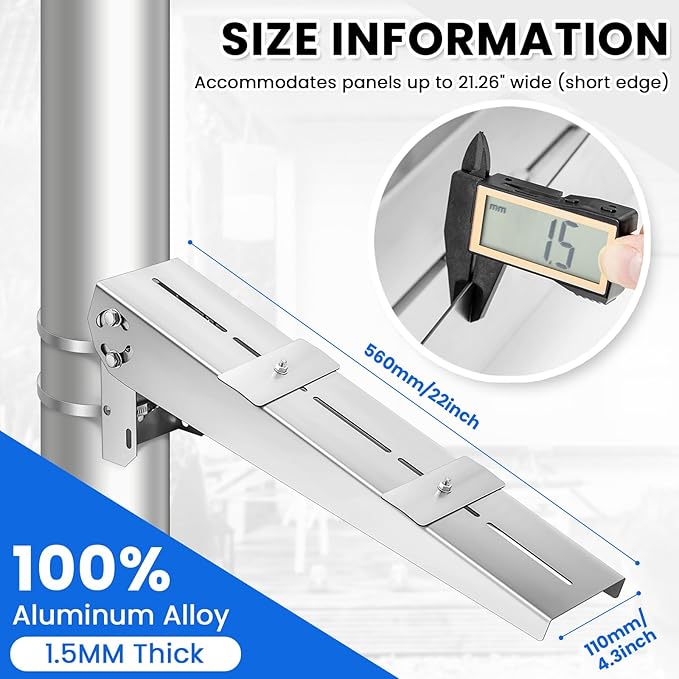 Yaocom 2 Pack Solar Panel Pole Mount Kit Universal Angle Adjustable Solar Panel Brackets Single Arm Pole from 5w to 50w