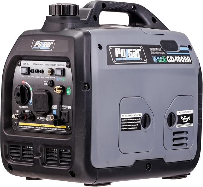 Pulsar Products GD400BN 4000W Portable super-quiet Dual Fuel &amp Parallel Capability RV-Ready CARB Compliant