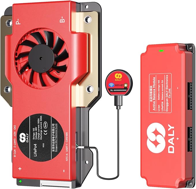 DALY BMS 48V 16S 500A Balance - Smart WiFi Bluetooth BMS with 5A Active Cell Balancing Supports RS485 CAN for 48V LiFePO4 Battery Pack Golf Carts Electric Outboard Motors Solar Energy Power Systems