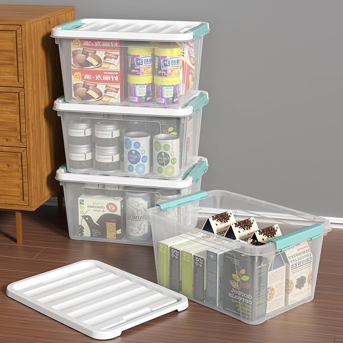 20 Quart Clear Storage Box Plastic Latching Bins with Lids 4 Pack