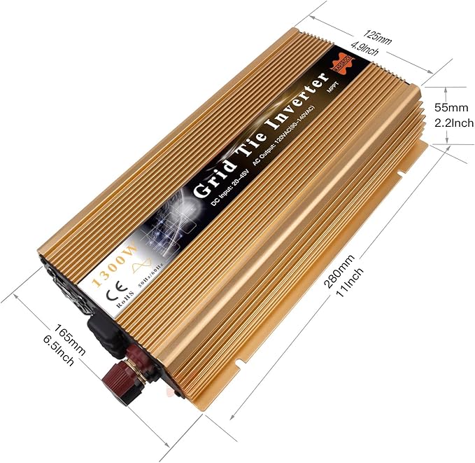 1000W MPPT Pure Sine Wave Grid-Tie Micro Inverter Converts 20-50V DC to 110V/120V AC Perfect for Home Solar or Wind Power Systems.