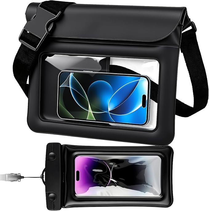 Waterproof Bag Set IPX8 2 Pcs: Black 9.8 Clear Fanny Pack &amp 7 Waterproof Phone Pouch Floating Phone Case Water Proof Dry Bag with Adjustable Strap for Beach Swim Kayak Boat Cruise Essentials