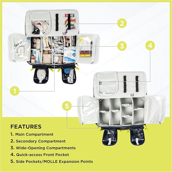 MERET OMNI™ PRO X Tactical Medical Backpack – Modular Trauma First Aid Kit Bag for EMS EMT &amp First Responders MOLLE Medical Gear Organizer with Infection Control Material Navy Blue