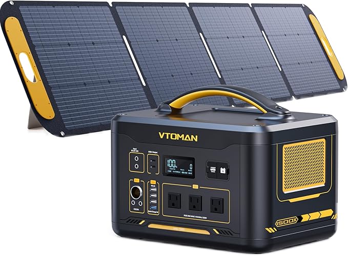 VTOMAN Jump 1500X Portable Power Station with 200W Solar Panel 1500W/828Wh LiFePO4 Battery Solar Generator with AC Outlets PD 100W Type-C Large Capacity Expandable for Camping Home Backup Travel